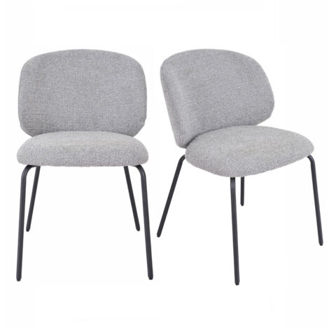 Lot 2 chaises en tissu chenille gris clair et pieds métal – LISETTE