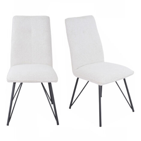 Lot 2 chaises en tissu doux écru avec pieds en métal noir - LUCAS