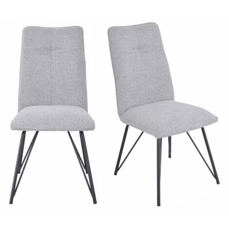 Lot 2 chaises en tissu doux gris avec pieds en métal noir - LUCAS