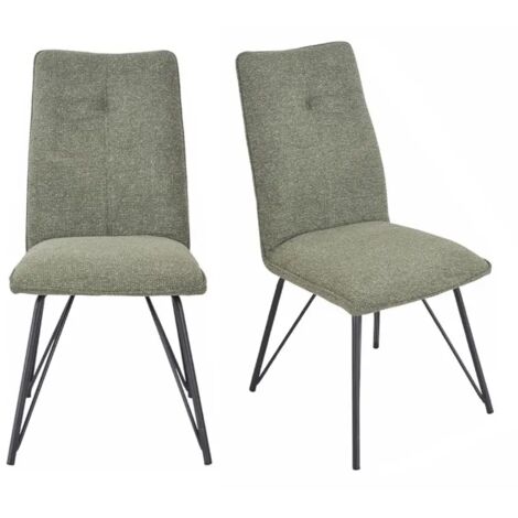 Lot 2 chaises en tissu doux vert avec pieds en métal noir - LUCAS