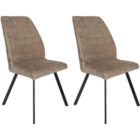 Lot 2 chaises en tissu marron doux et épais pieds métal noir - FUZO 2