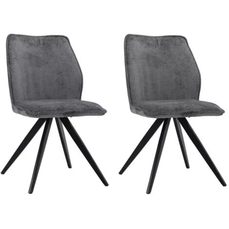 Lot 2 chaises en velours gris anthracite pied croix métal noir - JAMES