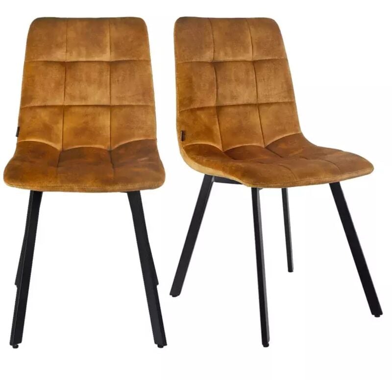 Meubletmoi - Lot de 2 chaises en velours moutarde avec pieds en métal noir - nami 2