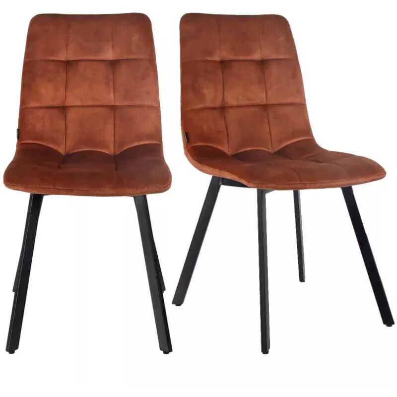Meubletmoi - Lot de 2 chaises en velours ocre rouge avec pieds métal noir - nami 2