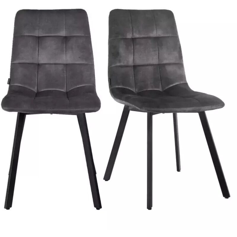 Meubletmoi - Lot 2 chaises en velours gris foncé avec pieds en métal noir - nami 2