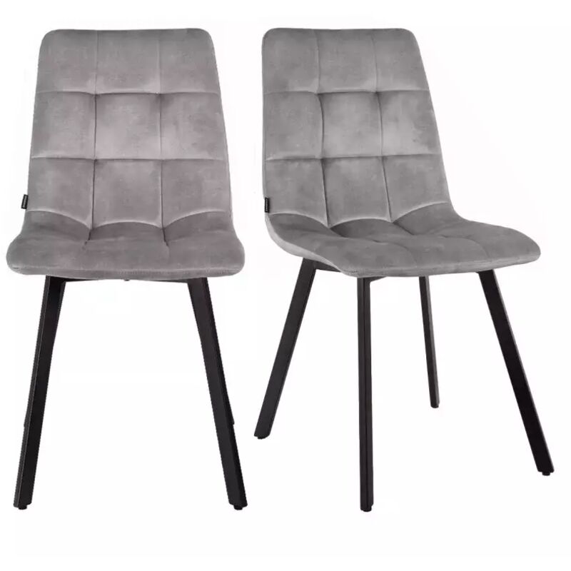 Meubletmoi - Lot 2 chaises en velours gris clair avec pieds en métal noir - nami 2