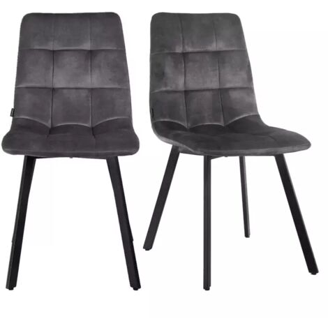 Lot 2 chaises en velours gris foncé avec pieds en métal noir - NAMI 2