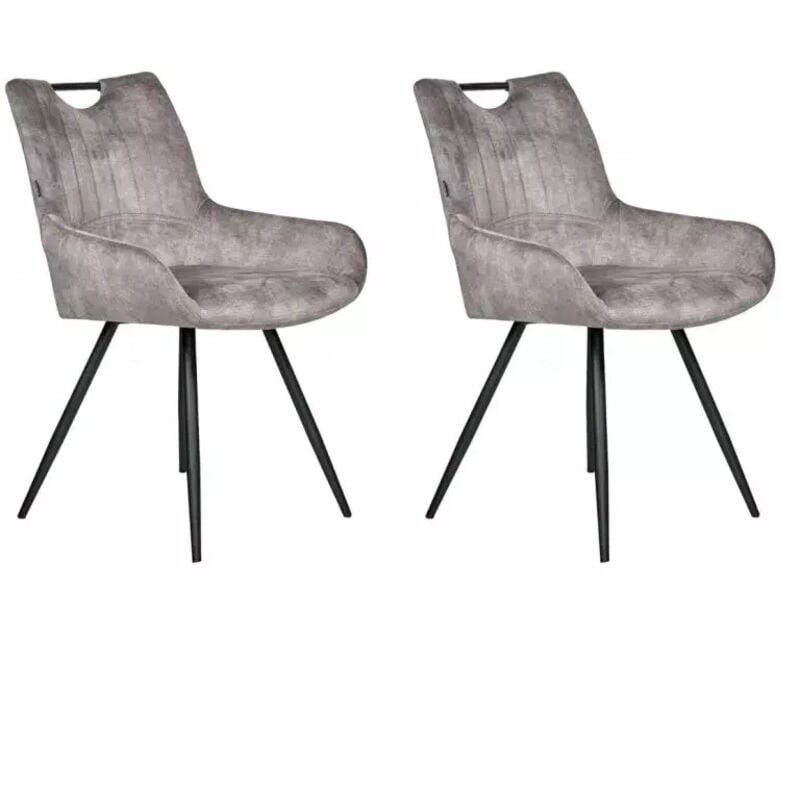 Lot 2 chaises capitonnées velours gris et pieds métal noir - brandy 2