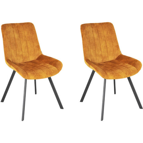 Lot 2 chaises en velours jaune rembourré et pieds métal - NANY 2