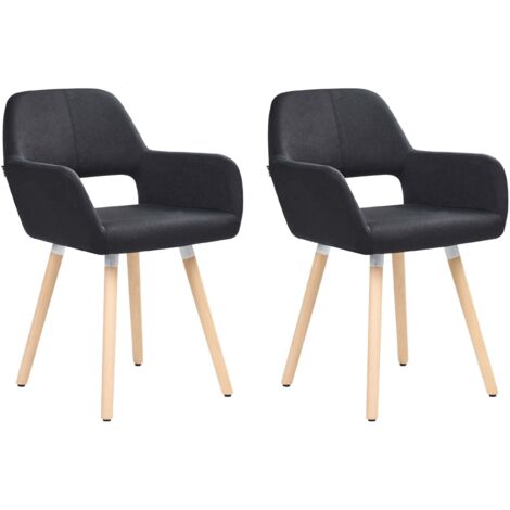 Lot 2 Chaises Fauteuils Tapissées en Tissu Noir sur Pieds en Bois Design Rétro Tendance pour Salle à Manger au Style Scandinave Déco Beliani