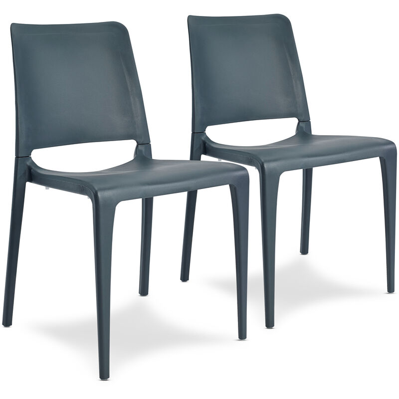 Ezpeleta - hall - Lot de 2 chaises de jardin en polypropylène renforcé gris anthracite Gris anthracite