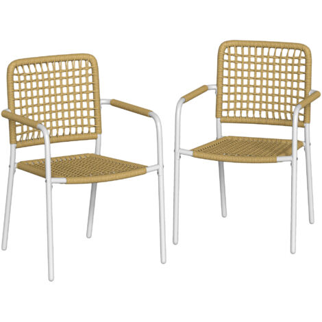 Lot 2 chaises jardin empilables résine tressée accoudoirs dossier 55x57x82 cm jaune