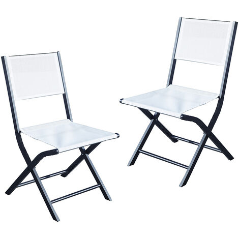 Lot 2 chaises jardin pliantes aluminium et textilÃ¨ne noir et blan - Blanc
