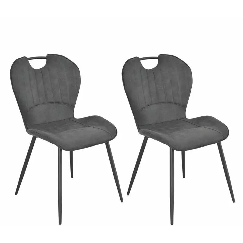 Meubletmoi - Lot 2 chaises microfibre gris anthracite vieilli pieds métal - willy 2