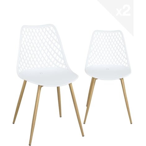 Lot 2 Chaises Modernes Scandinaves Pieds métal KIA (Blanc)