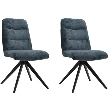 Lot 2 chaises pivotante tissu doux bleu foncé pied croix métal - JULIE