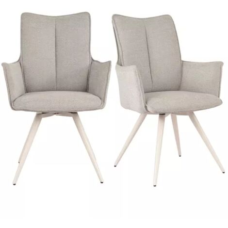 Lot 2 chaises pivotantes 180° tissu beige pieds métal blanc - SABRINA