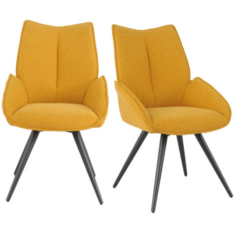 Lot 2 chaises pivotantes 180° tissu moutarde et pieds métal - PALOMA