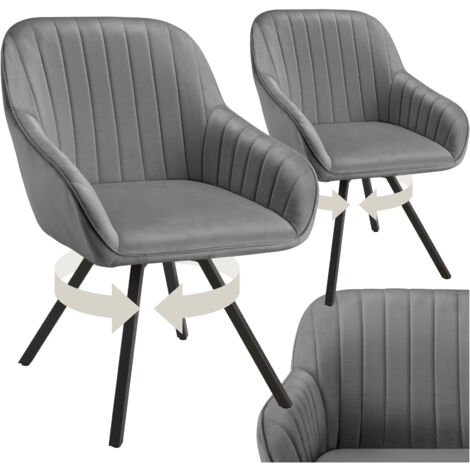 Lot 2 chaises pivotantes à 360° avec accoudoirs velours grises