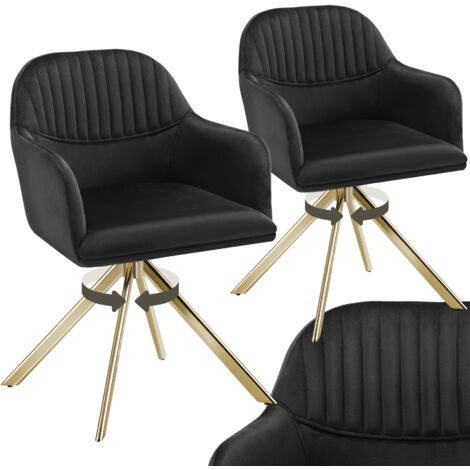 Lot 2 chaises pivotantes à 360° en velours avec rembourrage noir/or