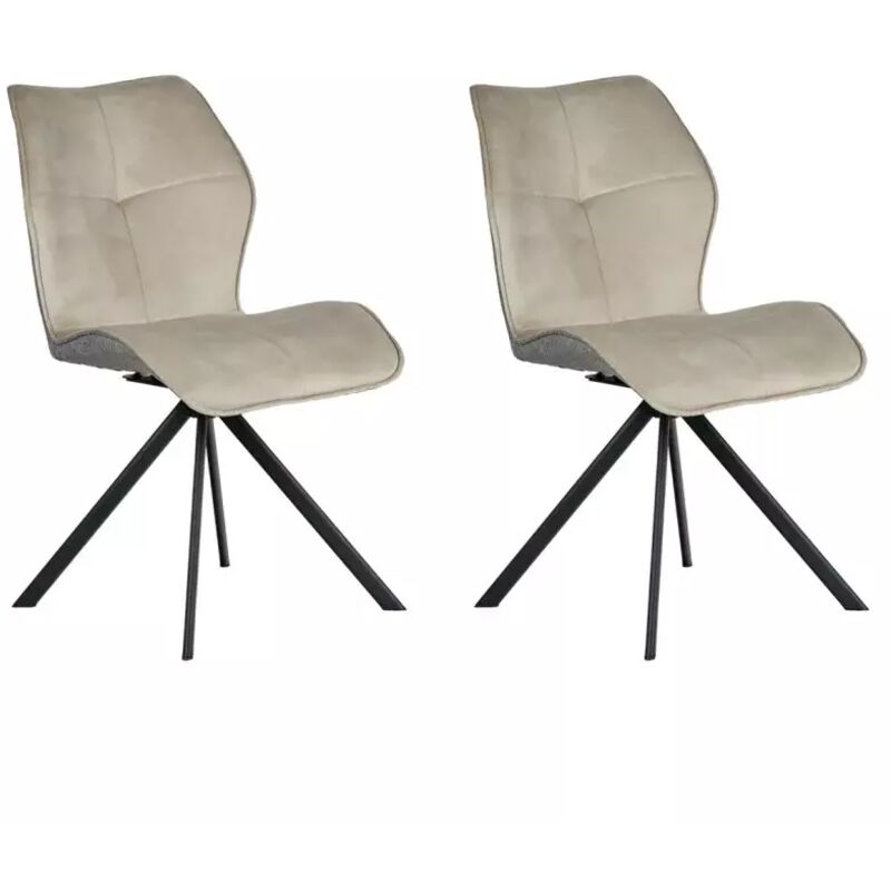 Meubletmoi - Lot 2 chaises pivotantes velours beige et tissu pieds métal - diane