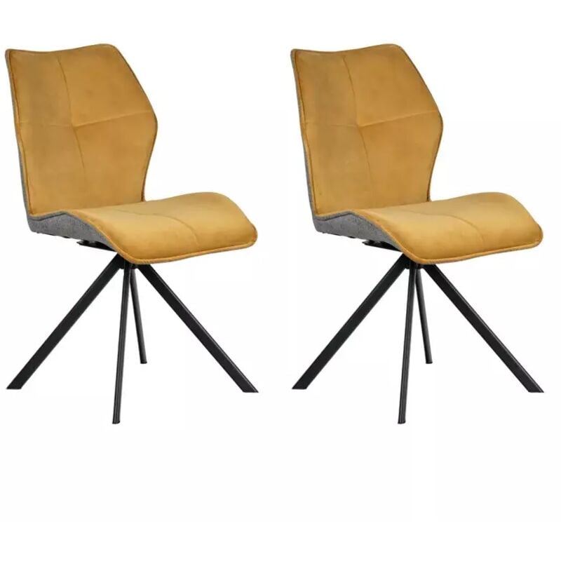 Meubletmoi - Lot 2 chaises pivotantes velours moutarde et tissu pieds métal - diane