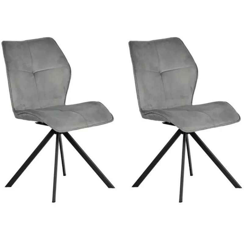 Lot 2 chaises pivotantes velours et tissu gris pieds métal - diane