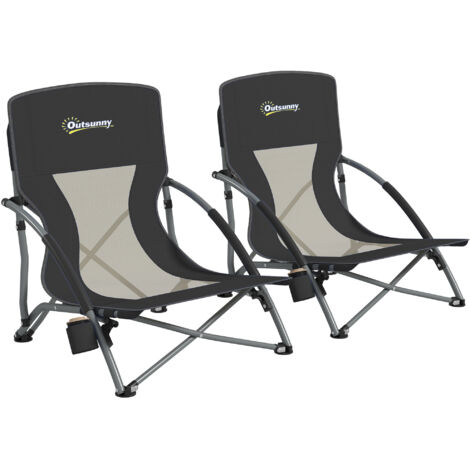 Lot 2 chaises plage pliantes légères accoudoirs sac maille, 58x55x62 cm, noirs