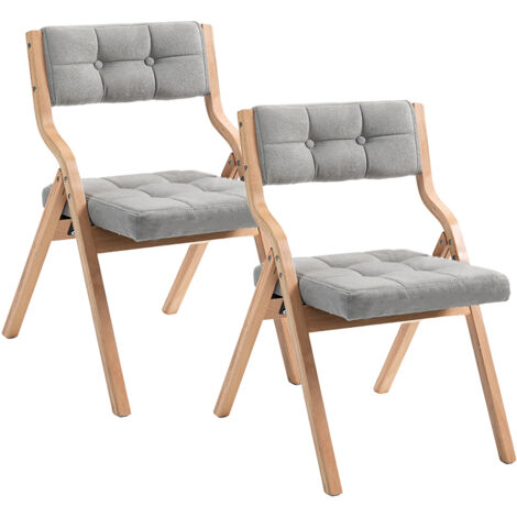 Lot 2 chaises pliantes grises - Bois avec coussins - Portables et faciles à assembler - Pour invités, cuisine, bureau, mariage, fête - Gain de place