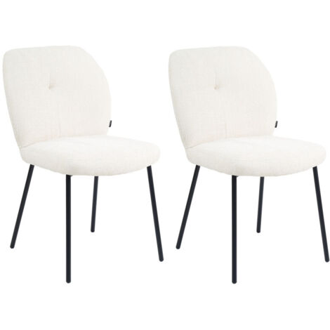 Lot 2 chaises rembourré tissu écru doux pieds métal noir - LEONA