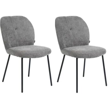 Lot 2 chaises rembourré tissu gris doux et pieds métal noir - LEONA