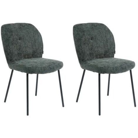 Lot 2 chaises rembourré tissu vert foncé doux pieds métal - LEONA