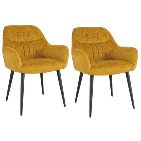 Lot 2 chaises repas en tissu microfibre moutarde pieds métal - ATLANTA