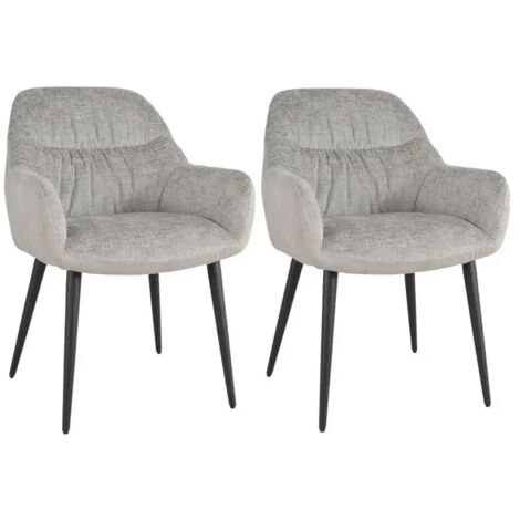 Lot 2 chaises repas tissu microfibre gris clair pieds métal - ATLANTA
