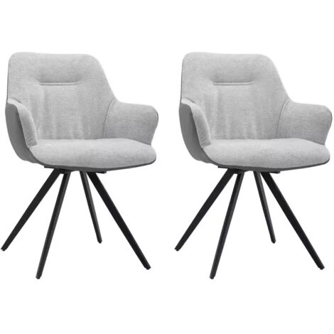 Lot 2 chaises rotatives 180° en tissu gris pied en métal noir - CORINE