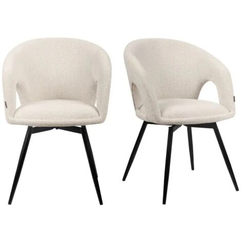 Lot 2 chaises rotatives 180° tissu doux beige et pieds noir - ALEX