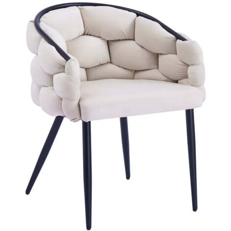 Lot 2 Chaises Salle à Manger Ballon Velours Beige Pieds Métal Noir 65x68x78cm