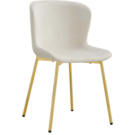 Lot 2 Chaises Salle à Manger Elen Velours Écru Pieds Gold