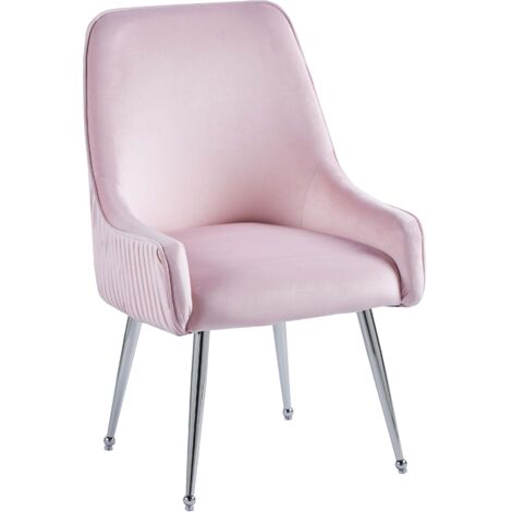 Lot 2 Chaises Salle à Manger Luxury Velours Rose Pieds Chrome 52x65,5x93,5cm