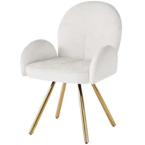 Lot 2 Chaises Salle à Manger Mimi Accoudoirs Écru Pieds Gold 62x63x92cm