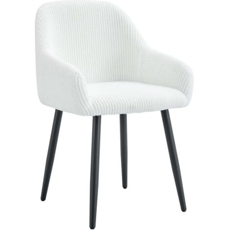 Lot 2 Chaises Salle à Manger Peach Accoudoirs Écru Pieds Métal Noir