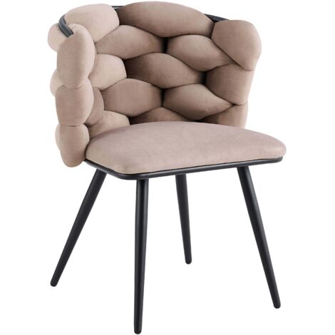Lot 2 Chaises Salle à Manger Tissu Taupe Dossier Tressé 60x60x77cm LOLIPOP