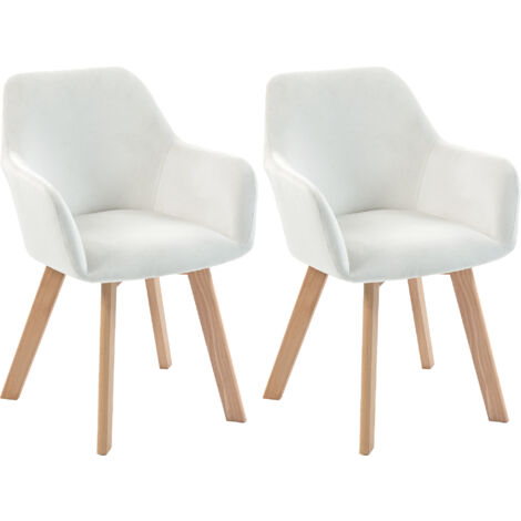 Lot 2 chaises salle manger fauteuil assise rembourrée tissu effet velours pieds bois crème