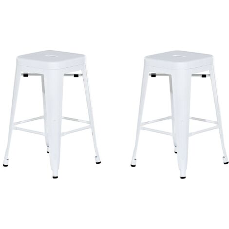 Lot 2 Chaises Tabourets de Bar Industriels en Métal Blannc 60 cm Empilables et Confortables pour Cuisine ou Salle à Manger au Design Moderne Beliani - Blanc