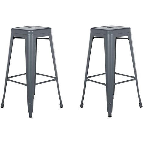 Lot 2 Chaises Tabourets de Bar Industriels en Métal Gris 76 cm Empilables et Pratiques pour Cuisine ou Salle à Manger au Design Moderne Beliani - Gris
