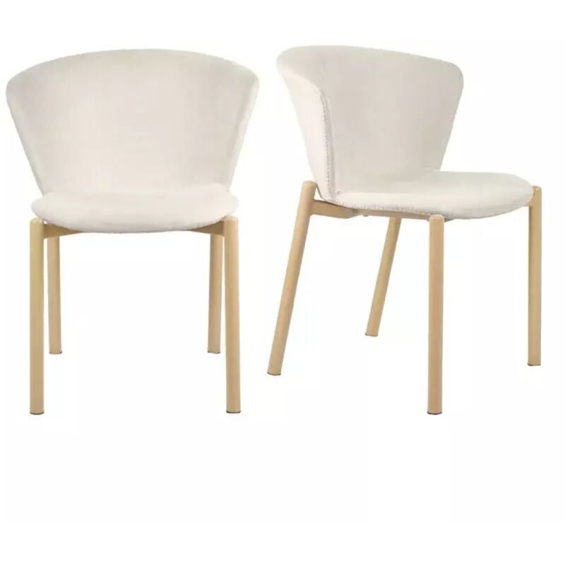 Meubletmoi - Lot de 2 chaises tissu beige crème et pieds métal effet bois - foca