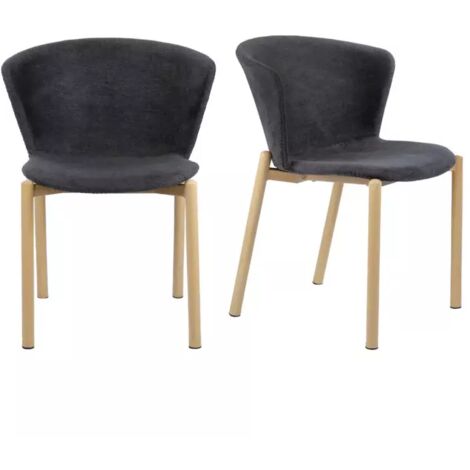 Lot 2 chaises tissu gris anthracite et pieds métal effet bois - FOCA