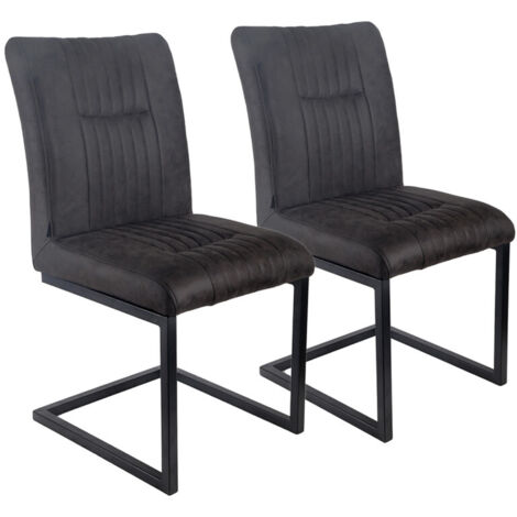 Lot 2 chaises tissu gris anthracite vintage pieds métal noir - VIVI 2