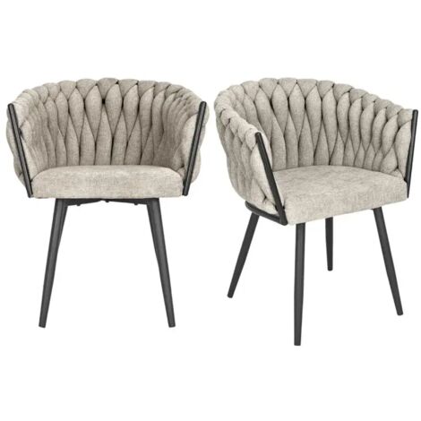Lot 2 chaises tissu maille tressé taupe et pieds métal – BOWI 2