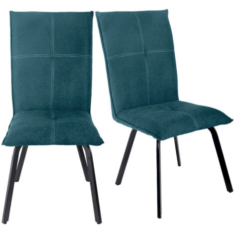 Lot 2 chaises tissu surpiqué bleu canard pieds métal – ARIA 2